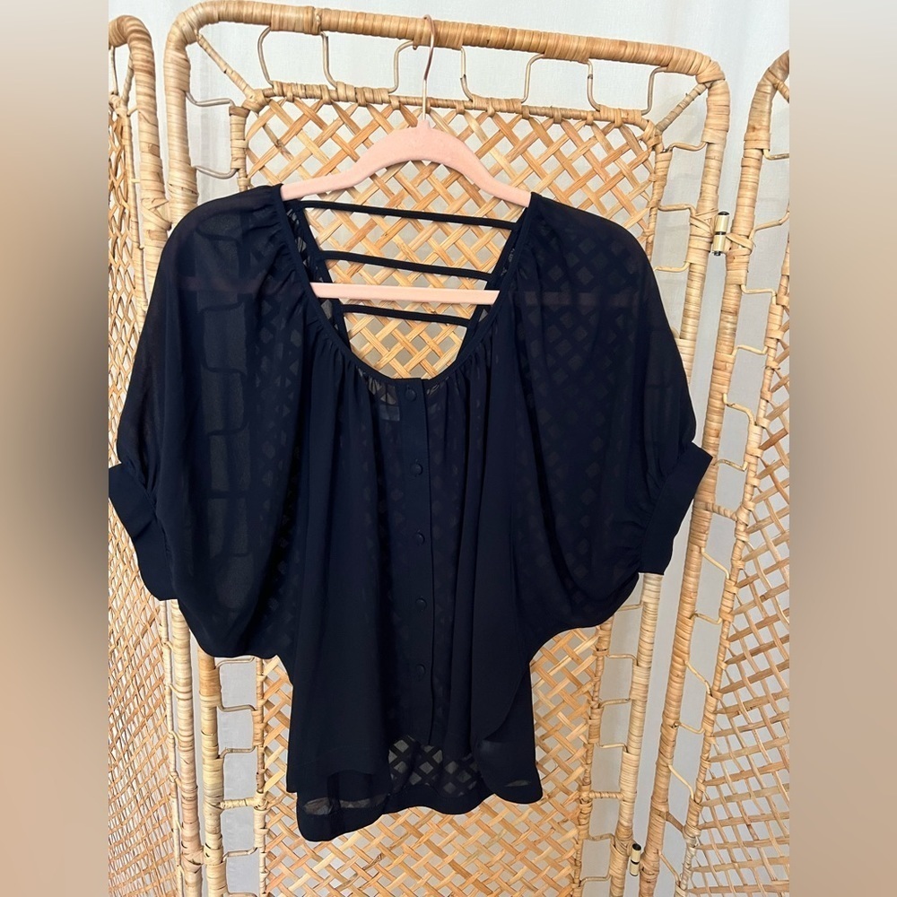 Agaci Sheer Navy Blue Blouse